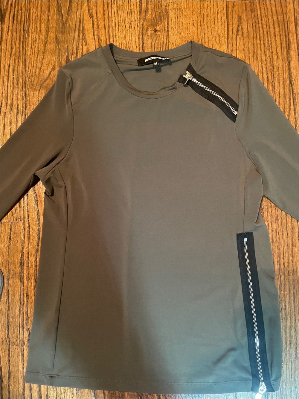 Anatomie Olive Green Long Sleeve Top with Zipper Accents